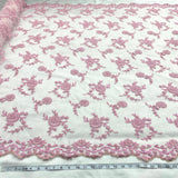 Beaded Lace Fabric Pink Mesh