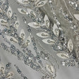 Beaded 3D Floral Lace Fabric Ivory Silver