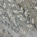 Beaded 3D Floral Lace Fabric Ivory Silver