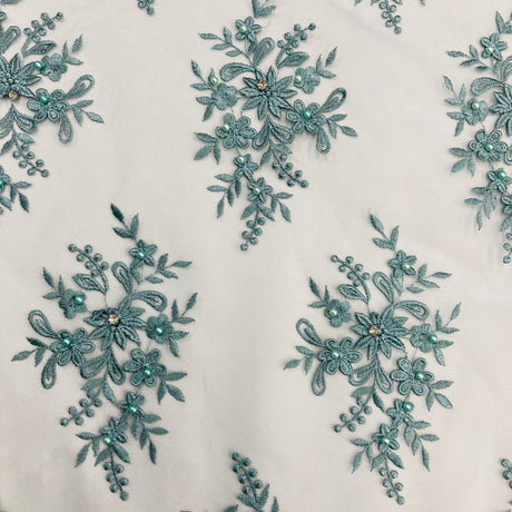Beaded 3D Floral Lace Fabric Pistachio 52"
