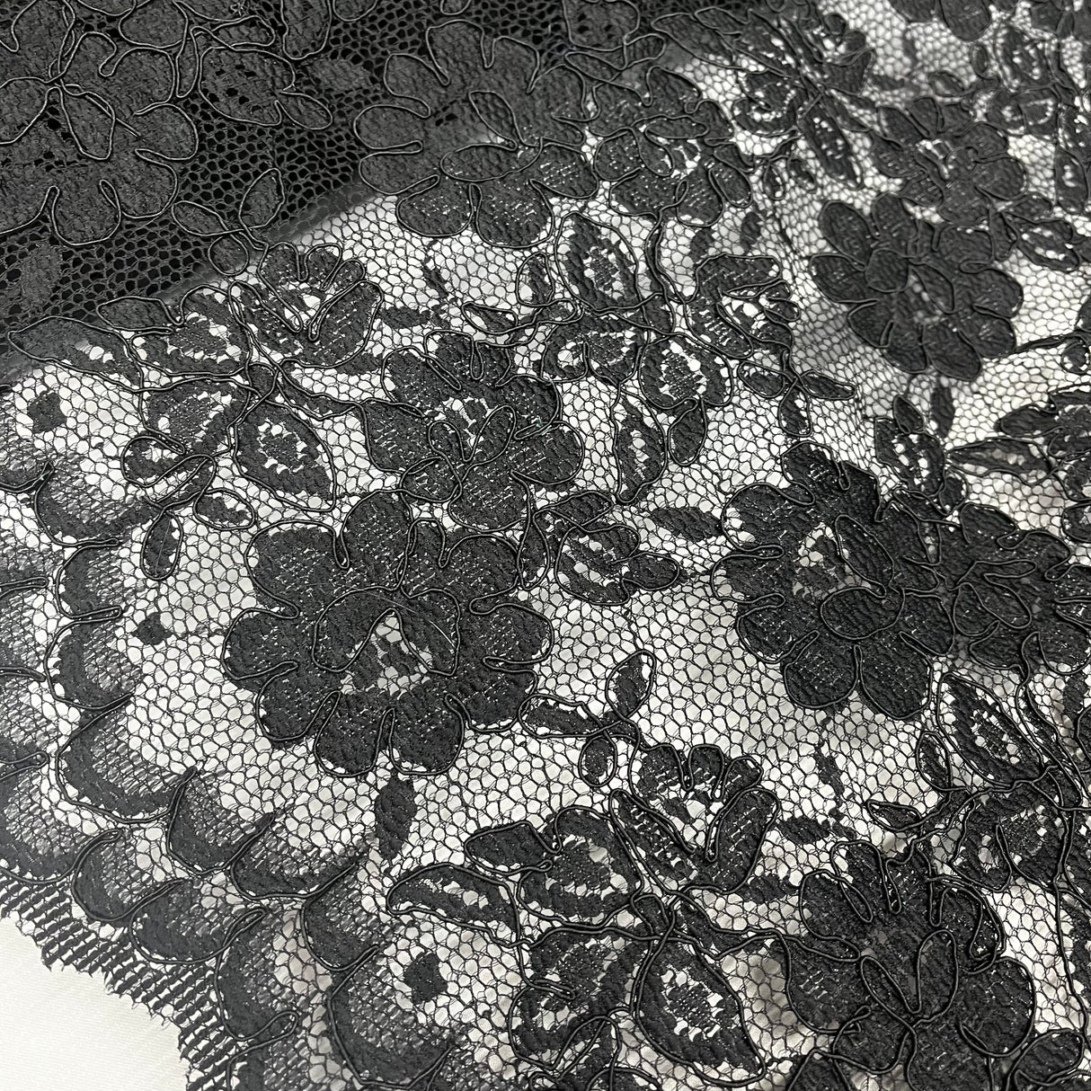 Corded Bridal Lace Fabric Embroidered On 100 Percent Polyester Net Mesh - White, Red, Black, 49" Width (1 Yard)