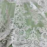 Beaded Corded Bridal Lace Fabric on Polyester Net Mesh