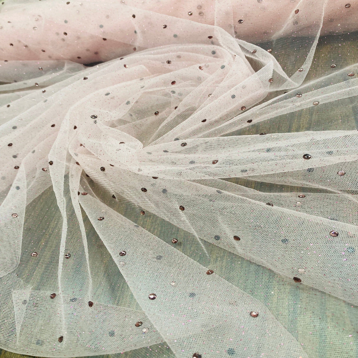 Glitter Mesh Fabric with Scattered Rhinestones