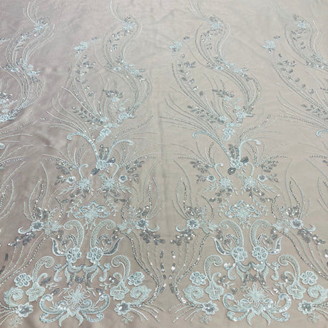 1 Yard Beaded Lace Fabric Embroidered on Polyester Net Mesh for Bridal and Evening 54 inch Width