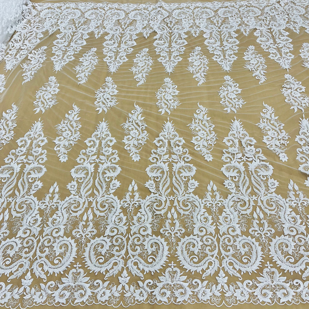 1 Yard Beaded Lace Fabric Embroidered on 100% Polyester Net Mesh
