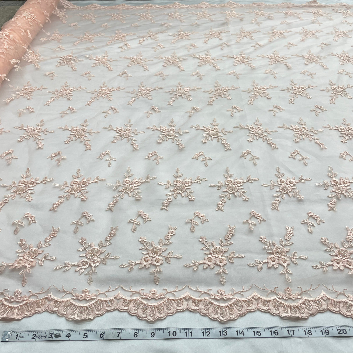 Beaded Lace Fabric Peach Pink