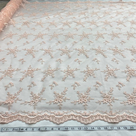 Beaded Lace Fabric Peach Pink