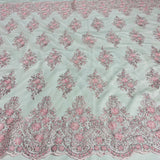 Beaded Corded Lace Fabric Metallic Scallops