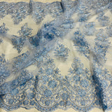 Beaded Corded Lace Fabric With Scallops