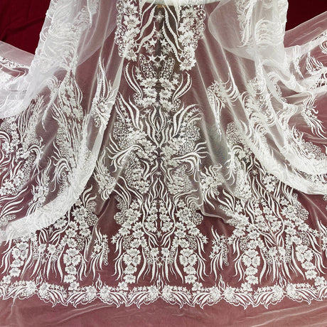 1 Yard Beaded Lace Fabric Embroidered on 100% Polyester Net Mesh | Lace USA - GD-13276 - Ivory
