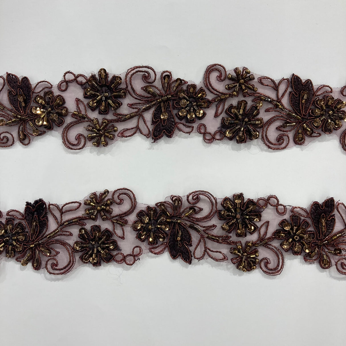 Beaded Corded Lace Trim on Polyester Organza