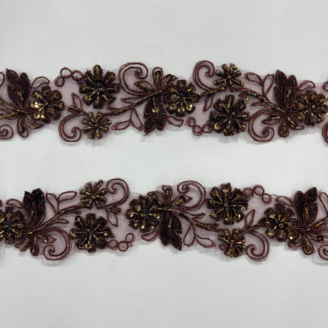 Beaded Corded Lace Trim on Polyester Organza