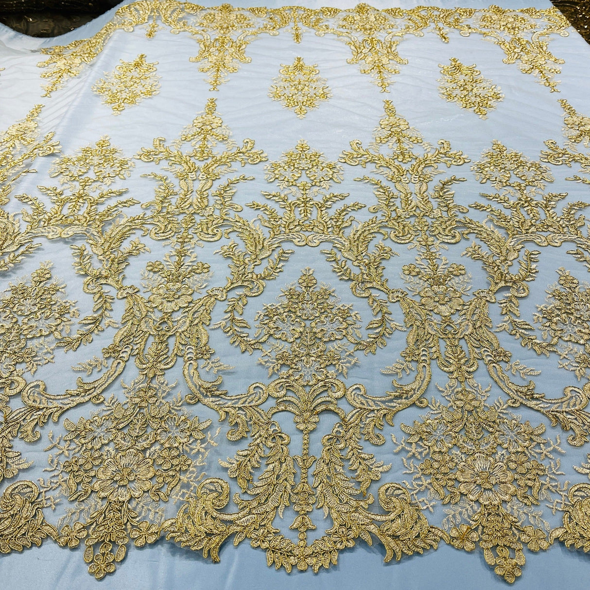 Corded Bridal Lace Polyester Fabric - Embroidered Floral Design, 52" Width (1 Yard)