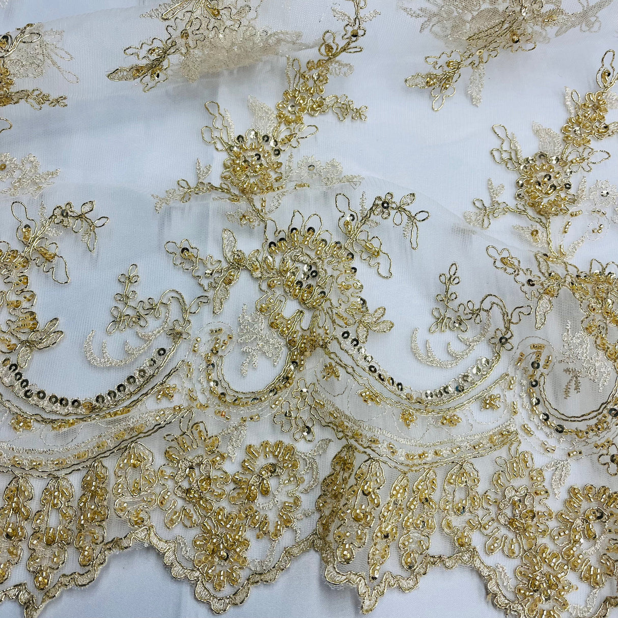 Embroidered Mesh Bridal Lace White