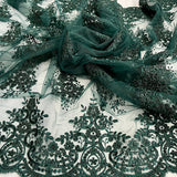 1 Yard Exquisite Beaded and Corded Lace Fabric Embroidered on Polyester Net Mesh