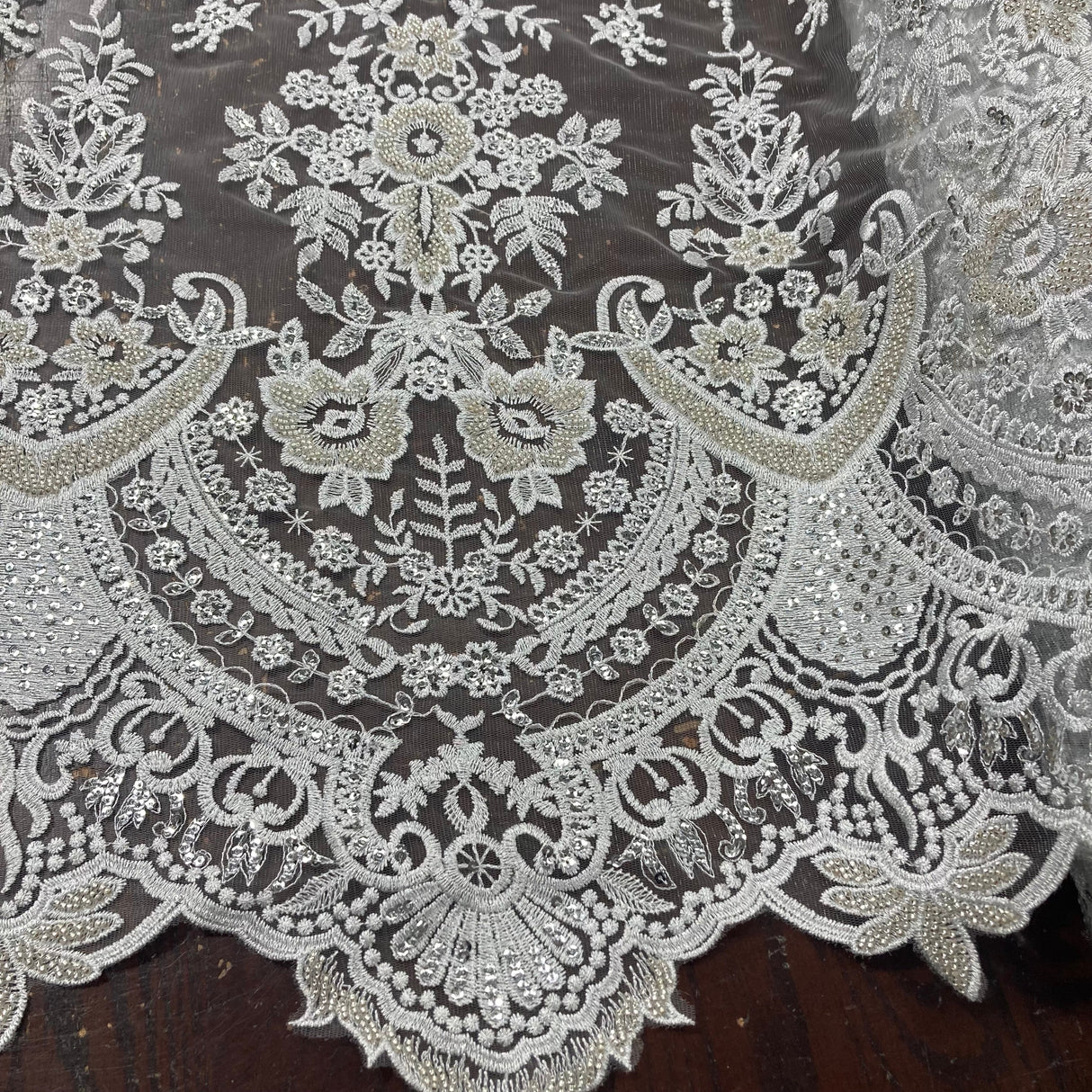 Beaded Lace Fabric 100% Polyester Net Mesh 51"