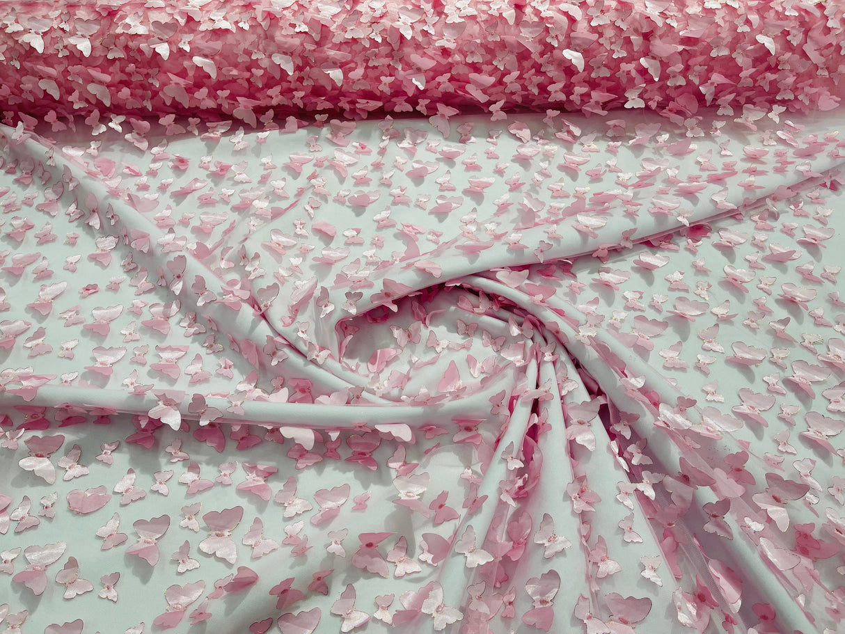 3D Butterfly Metallic Design Polyester Fabric - Metallic Butterfly Embroidery, Mesh Lace, 58" Width (1 Yard)