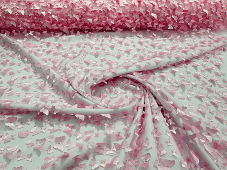 3D Butterfly Metallic Design Polyester Fabric - Metallic Butterfly Embroidery, Mesh Lace, 58" Width (1 Yard)