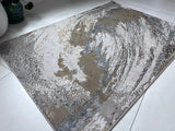 Maximus 240 Polyester Viscose Blend Fabric - Silver With Gold Swirl Design, Color-Changing Flat Weave, 60% Polypropylene 40% Polyester (7' 9" x 10' 2")