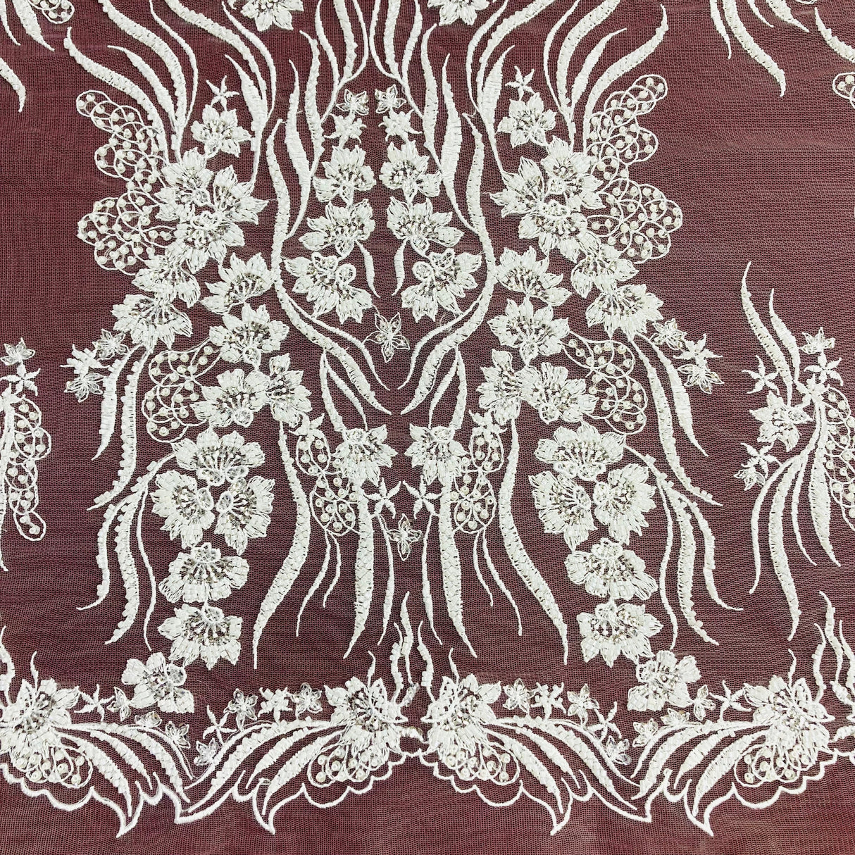 Beaded Lace Fabric on Polyester Net Mesh