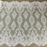 1 Yard Exquisite Beaded Lace Fabric Embroidered on 100% Polyester Net Mesh White