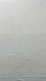 Feather Damask Shiny Sequin Design 4 Way Stretch Mesh Fabric - Iridescent Sequin Embroidered Mesh, 48-50" Width, 36" Length (1 Yard)