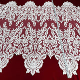 1 Yard Corded Bridal Lace Fabric Embroidered on 100% Polyester Net Mesh White
