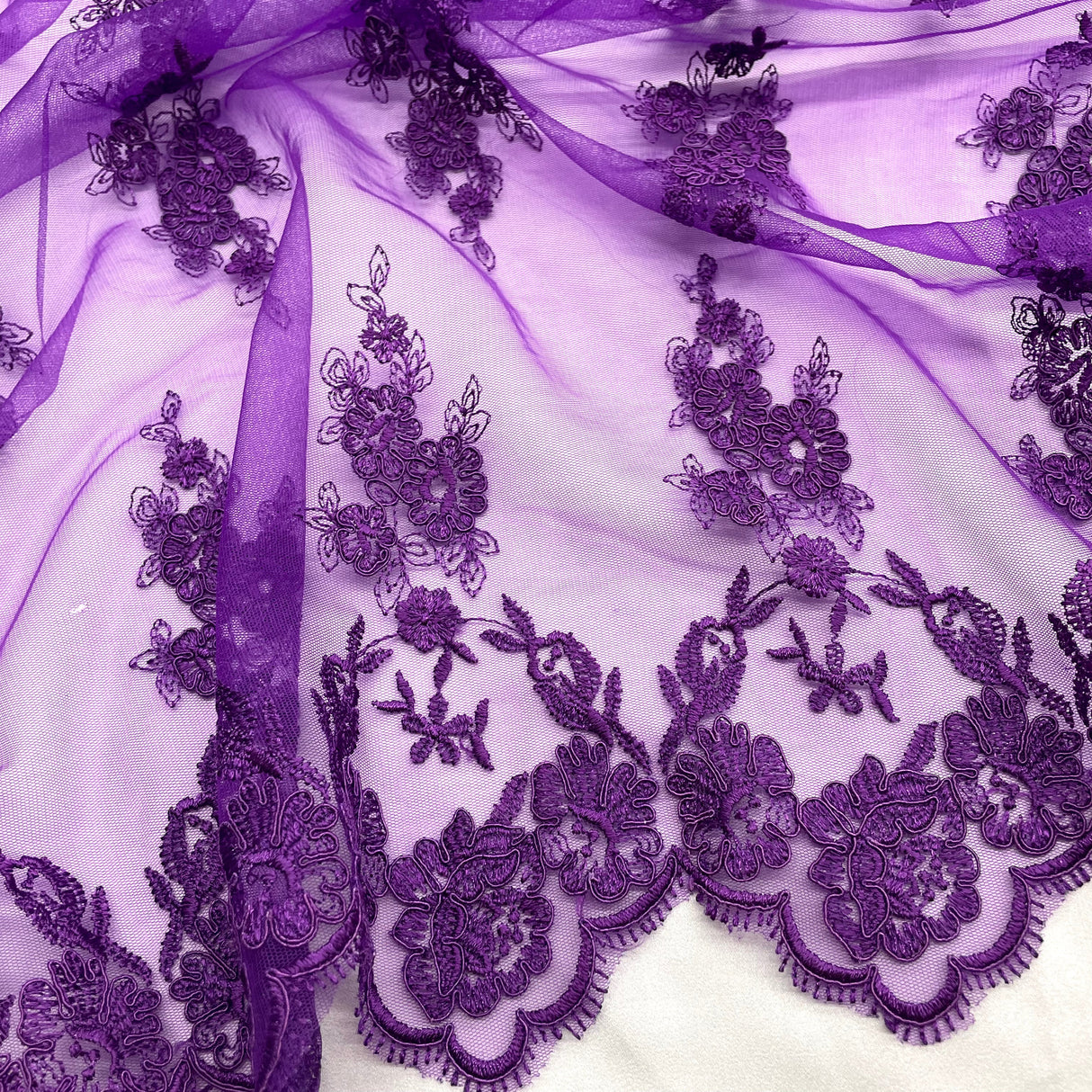 Corded Bridal Lace Fabric on Polyester Mesh