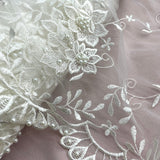 Beaded Lace Fabric Ivory Embroidered Mesh