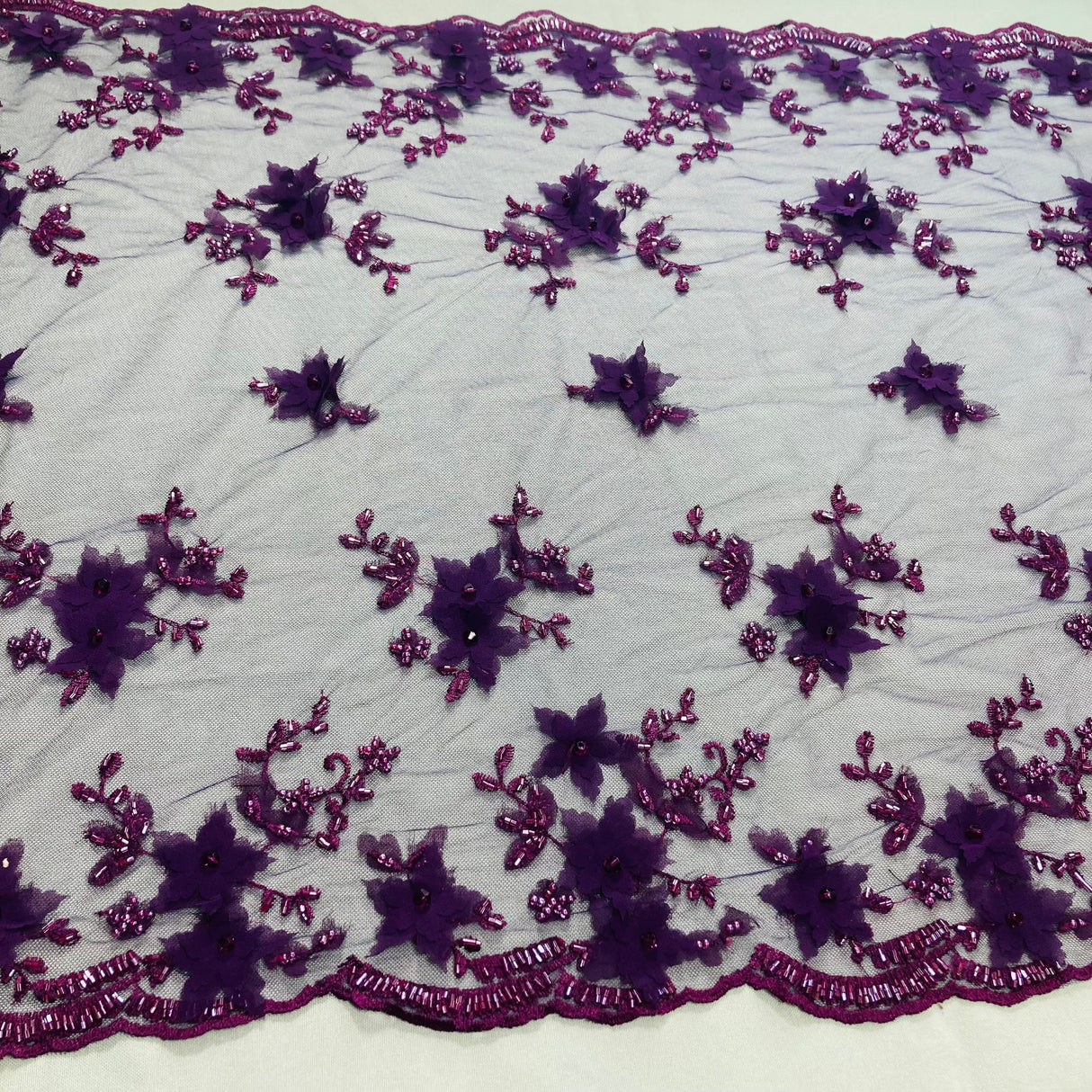 Beaded Floral Lace Trimming 21" Wide