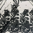 Black Beaded Corded Bridal Lace Fabric 56" Wide