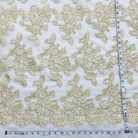 Corded Bridal Lace Fabric on Polyester Net Mesh