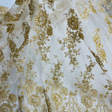 1 Yard Beaded Corded Bridal Lace Fabric Embroidered 100 Percent Polyester Net Mesh 53 inch Width