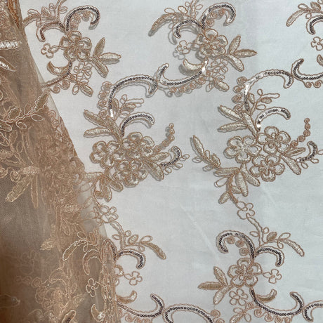 Sequined Corded Lace Fabric Dusty Rose