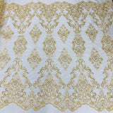 Beaded Lace Fabric on Polyester Net Mesh