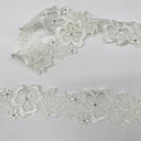 Beaded Lace Trimming Embroidered On 100 Percent Polyester Organza Fabric - Yellow, Silver, Green, Royal Blue, Ivory, 2" Width (1 Yard)