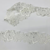 Beaded Lace Trimming Embroidered On 100 Percent Polyester Organza Fabric - Yellow, Silver, Green, Royal Blue, Ivory, 2" Width (1 Yard)