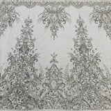 Beaded Lace Fabric on Polyester Net Mesh