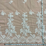 1 Yard Beaded Corded Bridal Lace Fabric Embroidered on Polyester Net White