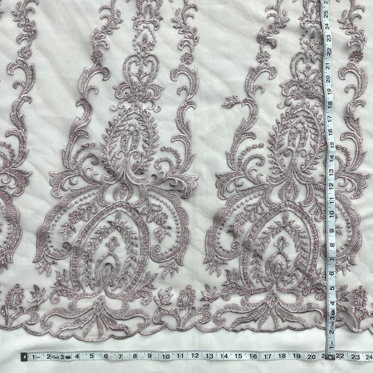 Beaded Lace Fabric on Polyester Net Mesh 54"