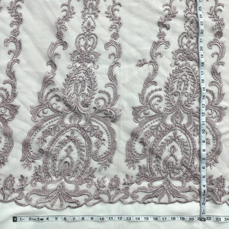 Beaded Lace Fabric on Polyester Net Mesh 54"