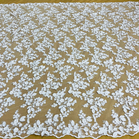 Beaded 3D Floral Lace Off White