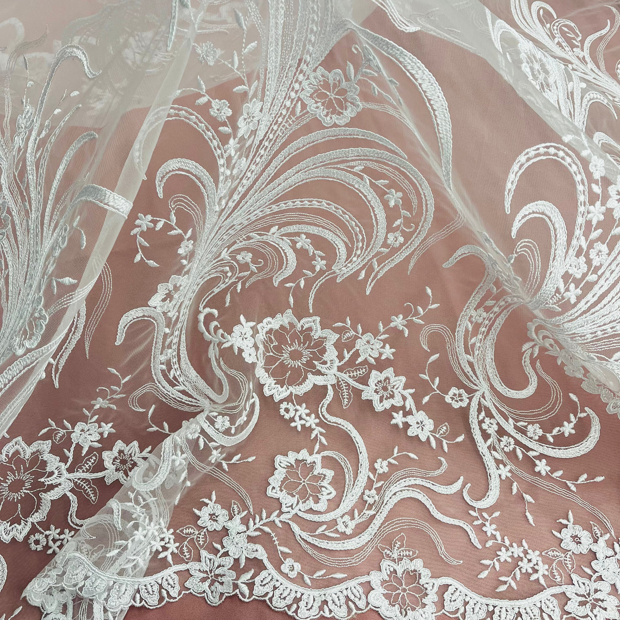 Corded Bridal Lace Fabric Embroidered Mesh