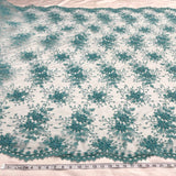 Beaded Lace Fabric Embroidered On 100 Percent Polyester Net Mesh - Fuchsia, Teal, 52" Width (1 Yard)