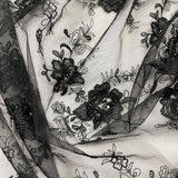 Beaded Lace Fabric on Black Polyester Mesh