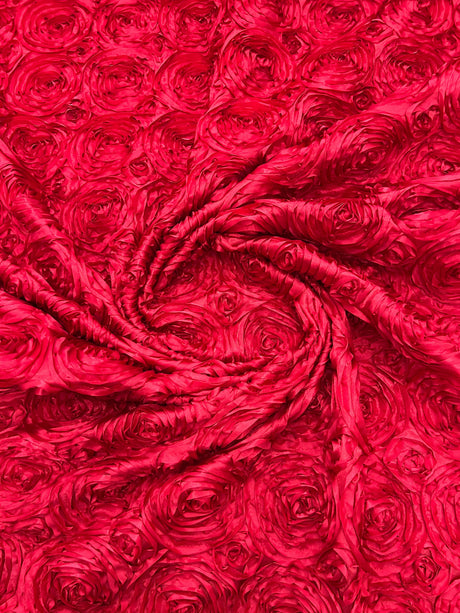 Rosette 3D Satin Polyester Fabric - 3D Rosette Design, 54" Width (1 Yard)