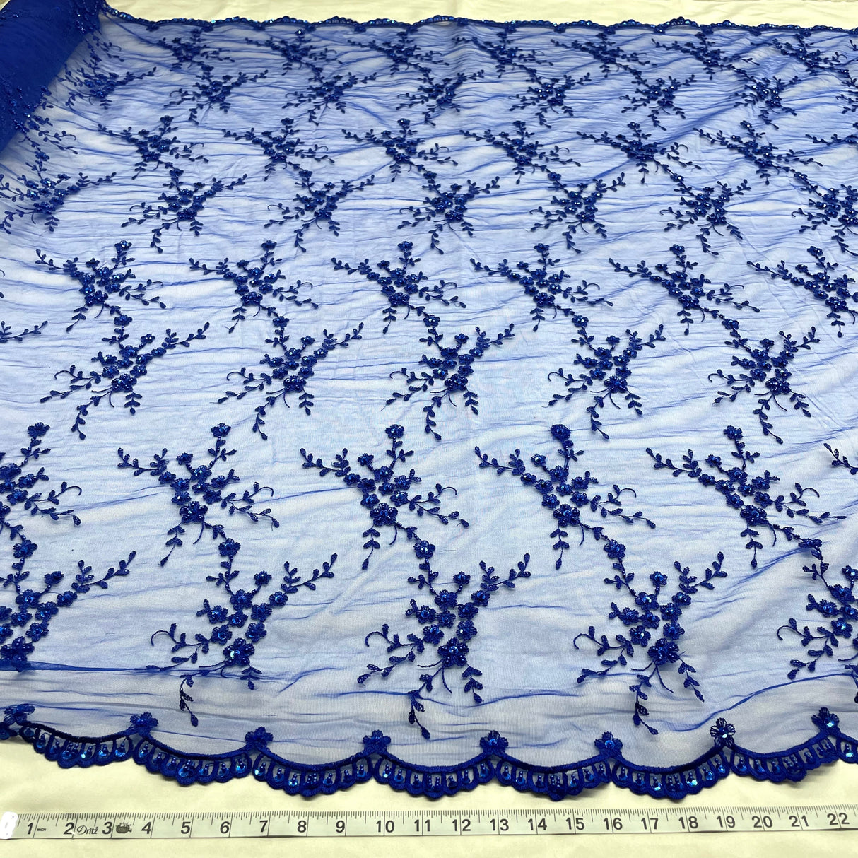 Beaded Lace Fabric on Polyester Net Mesh 54"