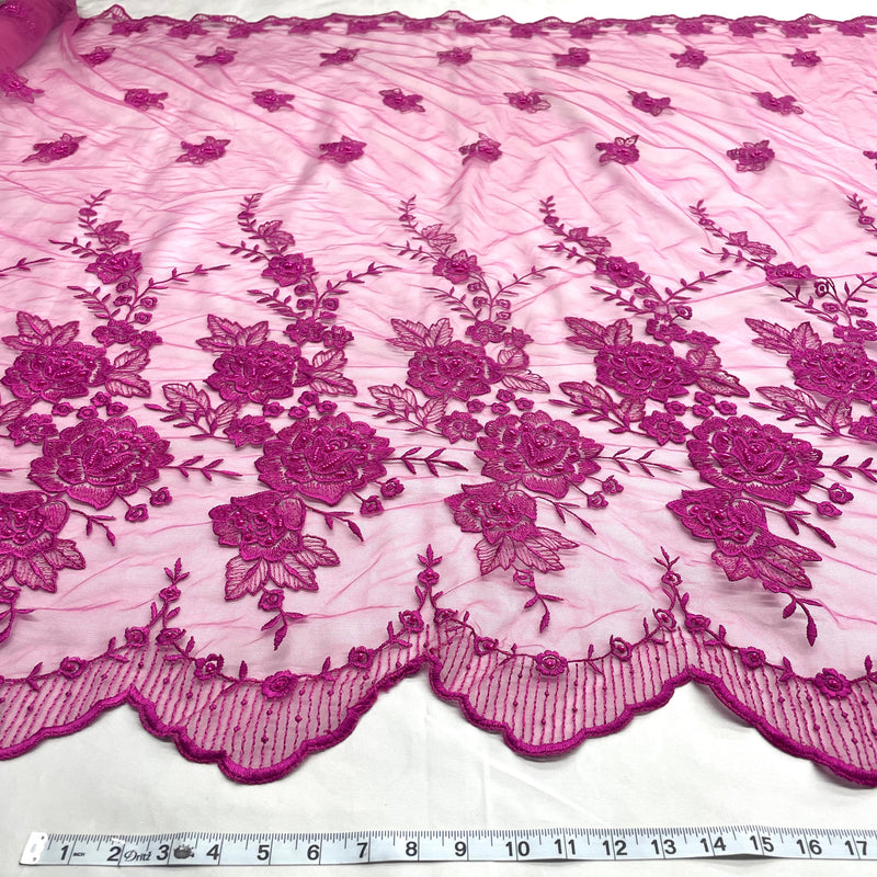 Beaded Lace Fabric on Polyester Net Mesh
