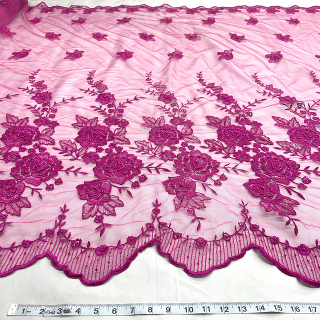 Beaded Lace Fabric on Polyester Net Mesh