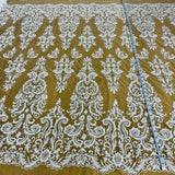 Beaded Lace Fabric Embroidered On 100% Polyester Net Mesh - Off White, Floral Sequin Embroidery, 52" Width (1 Yard)